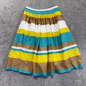 Grace Elements‎ Pleated Striped Skirt Women's 8 100% Cotton Lined Side Zip Light